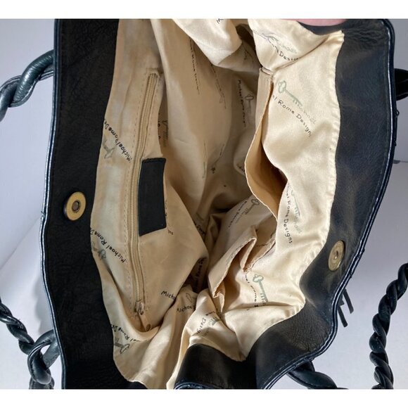 Womens Michael Rome Designs‎ Black Leather Paper Bag Hobo Purse 12 x 14 x 4" - Picture 11 of 11